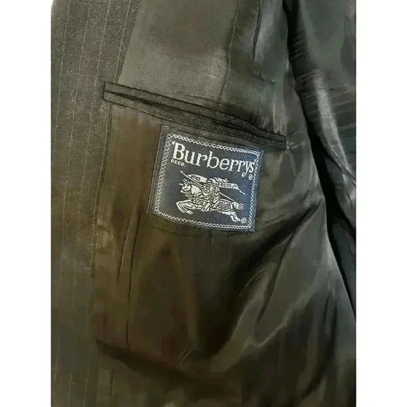 Vintage Burberry’s 100% Wool Blazer Men’s XXL Black Striped Buttons Pockets - Picture 7 of 7